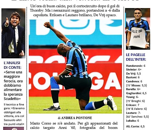 La prima pagina del Corriere Nerazzurro: Conte vuole alimentare la speranza Scudetto