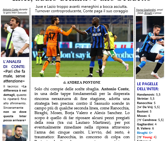 Il Corriere Nerazzurro in prima pagina: “Inter, addio definitivo allo Scudetto”