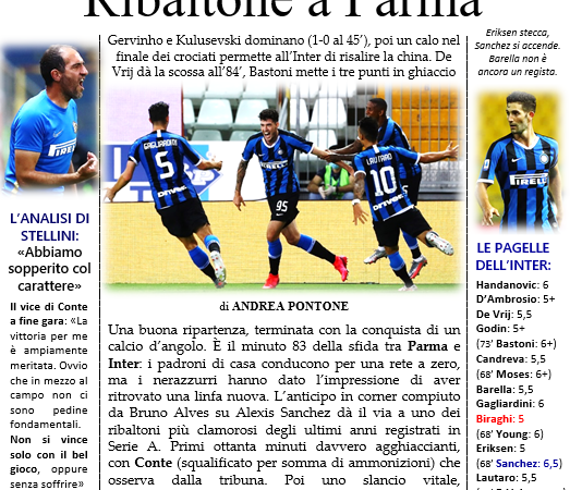 “Ribaltone a Parma”: la prima pagina del Corriere Nerazzurro