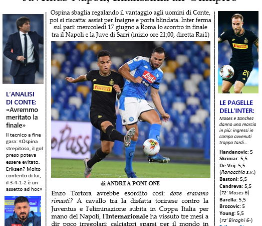 La prima pagina del Corriere Nerazzurro: “Finalissima all’Olimpico”