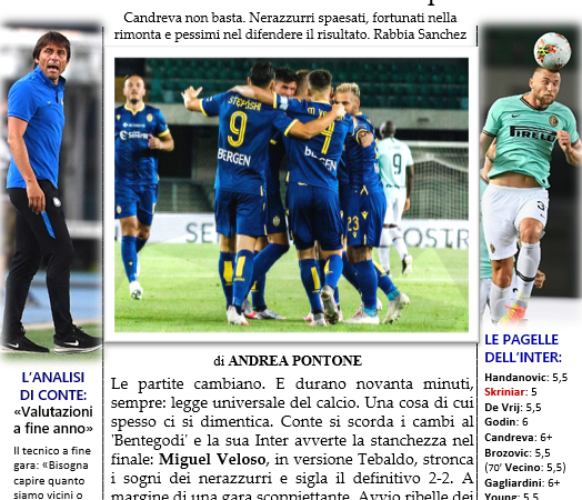 Il Corriere Nerazzurro in prima pagina: “Tebaldo Veloso condanna l’Inter al passo falso”