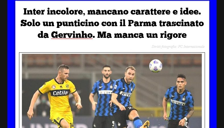 Inter incolore, mancano carattere e idee. Solo un punticino con il Parma trascinato da Gervinho. Ma manca un rigore